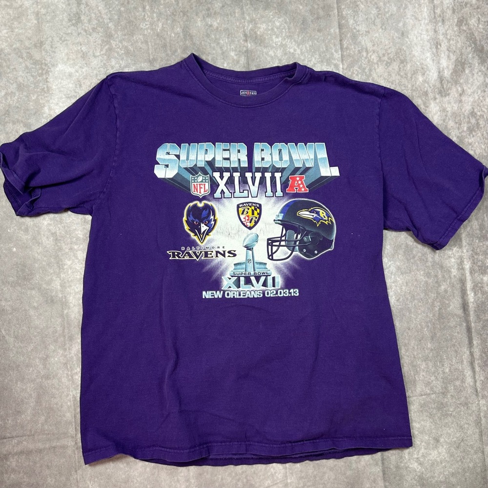 Jerzees Baltimore Ravens Super Bowl XLVII Ray Lewis 52 T-Shirt Men XL Purple NFL